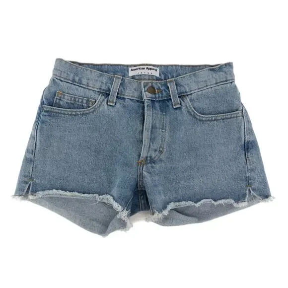 American Apparel Y2K Button-Fly Denim Shorts size 24 Retro 3" Cut-offs - Picture 2 of 9